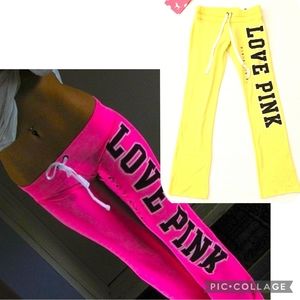 Nwt VS PINK Vintage University Pants Flare Joggers Sweats Logo xs yellow only